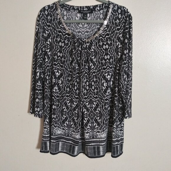 Gloria Vanderbilt Edition Black & White Abstract Print Top XL 3/4 Sleeve Stretch - Picture 13 of 13